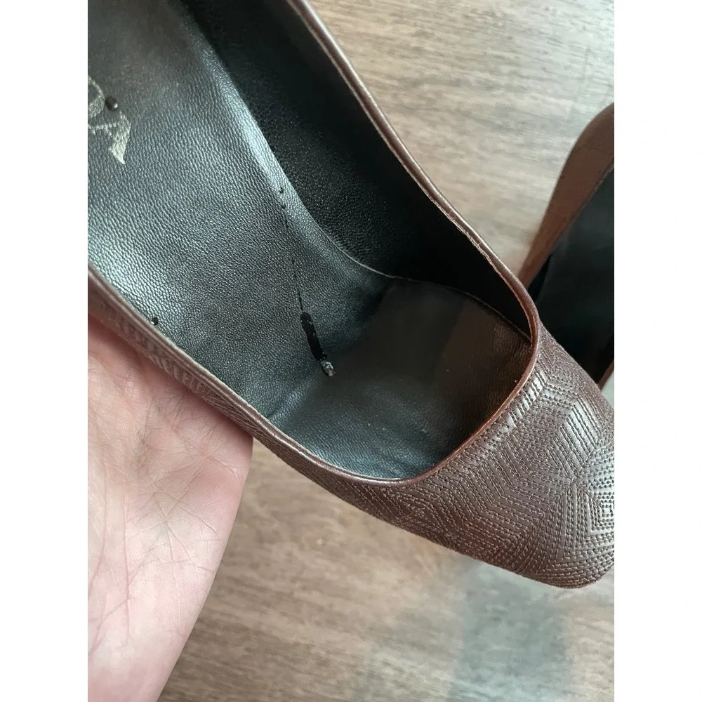 Prada Brown‎ Textured Leather Block Heel Pumps Size 38.5
